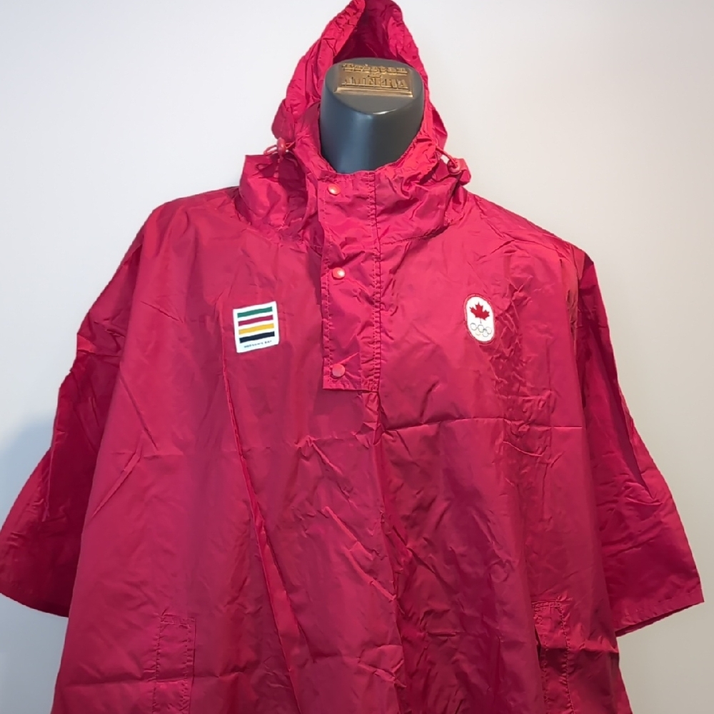 NWT HBC Olympics Red Hooded Rain Poncho with Hudson's Bay